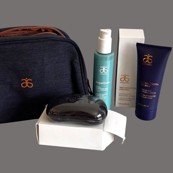 Arbonne Mens Skincare Set Cleansing Milk RE9 After Shave Lotion Charcoal Soap - Picture 1 of 9